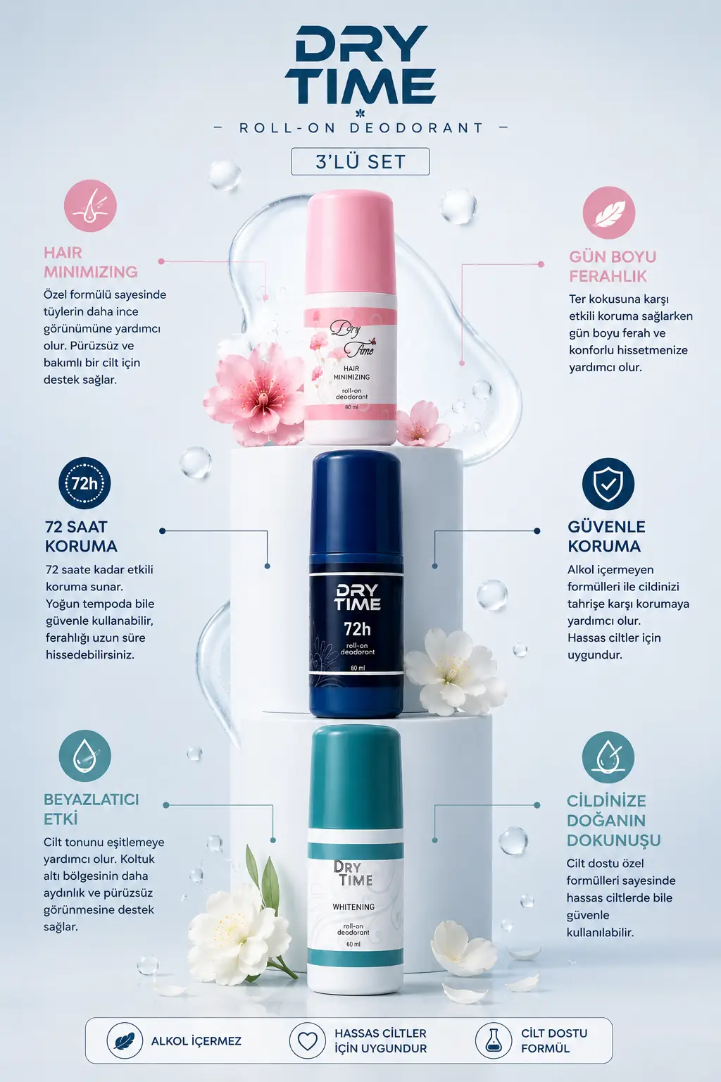 DRY TIME DEODORANT ROLL-ON 3'LÜ SET görsel 2