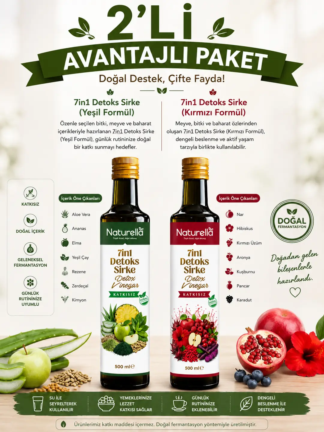 NATURELLA 7İN 1 GREEN &RED DETOKS SİRKE 2'Lİ SET görsel 2