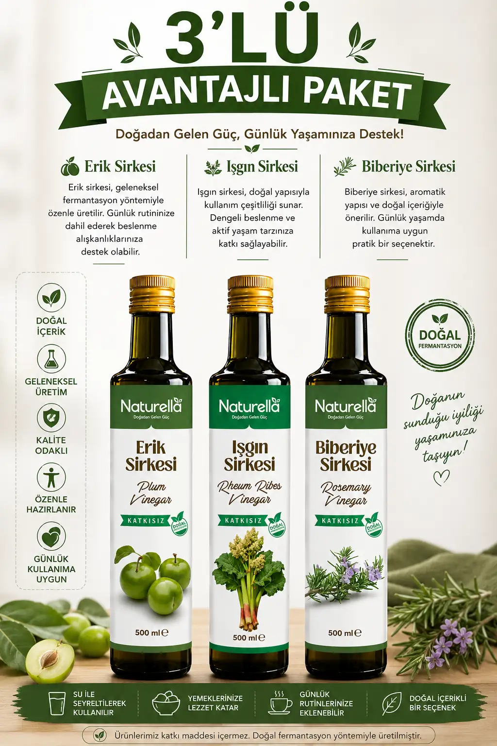 NATURELLA IŞGIN, BİBERİYE & ERİK SİRKE SETİ 3 x 500 ml görsel 2